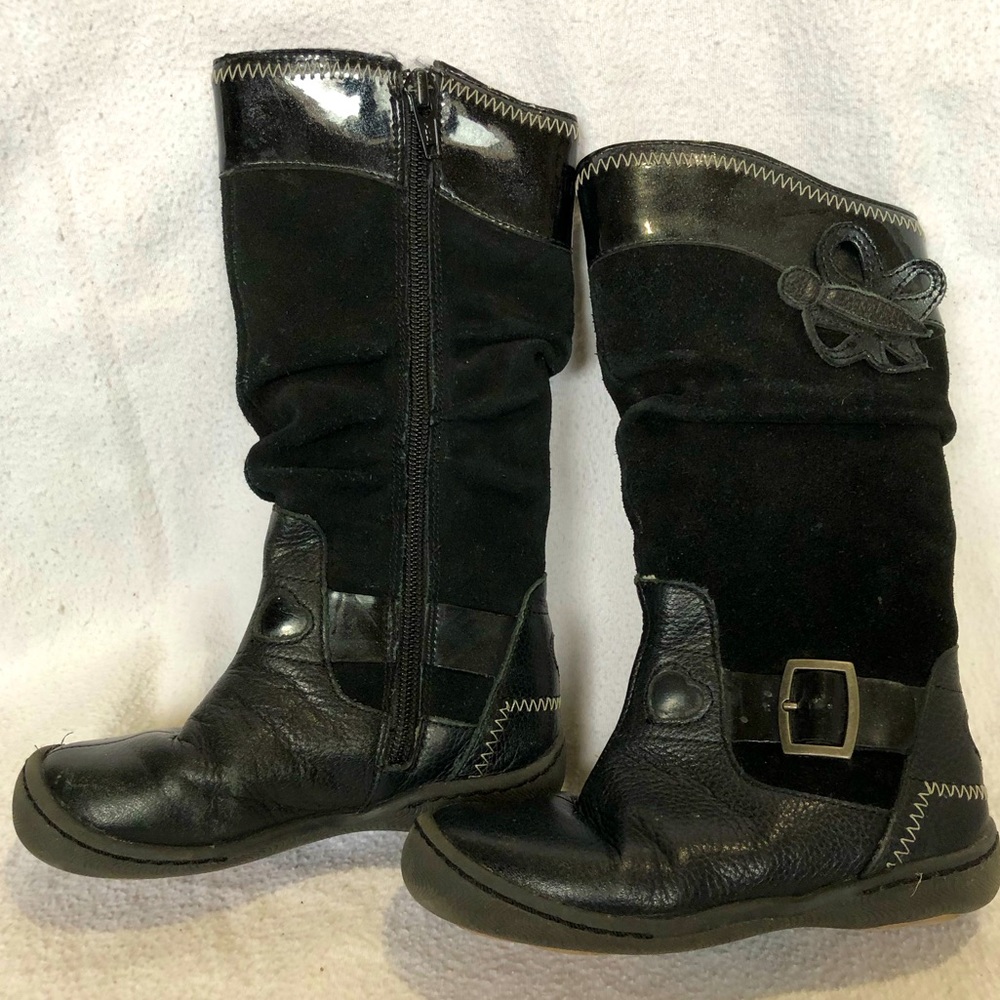 Little Girl’s Umi Black Suede Leather Butterfly Boots. Size 25 or 8 1/2